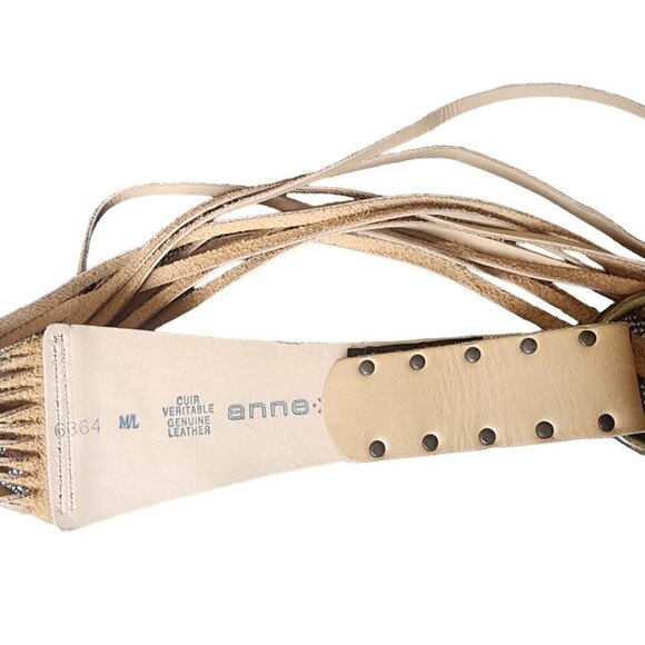 VTG Anne-X Genuine Leather Belt Hippie Bohemian Long Fringe Beige M/L - Picture 9 of 10